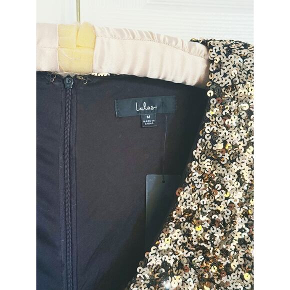 NWT Lulu’s Gold Sequin Long Sleeve Mini Dress Medium Holiday NYE - Picture 4 of 12